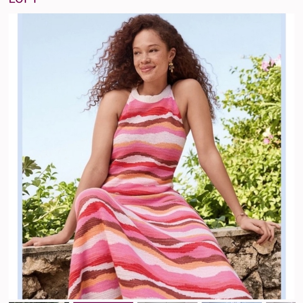 Multicolor Striped Halter Dress Loft! Spring!